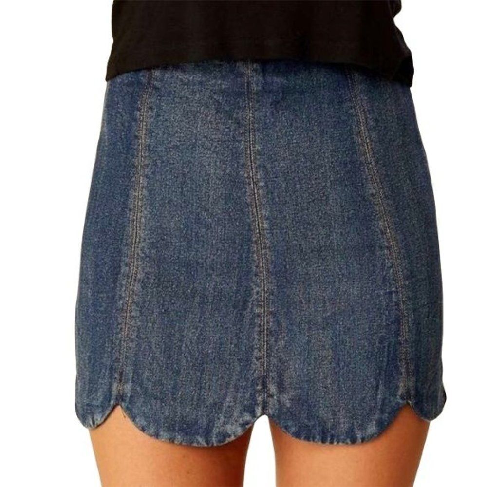 Altar'd State Indigo Denim Scallop Jean Mini Skirt Small